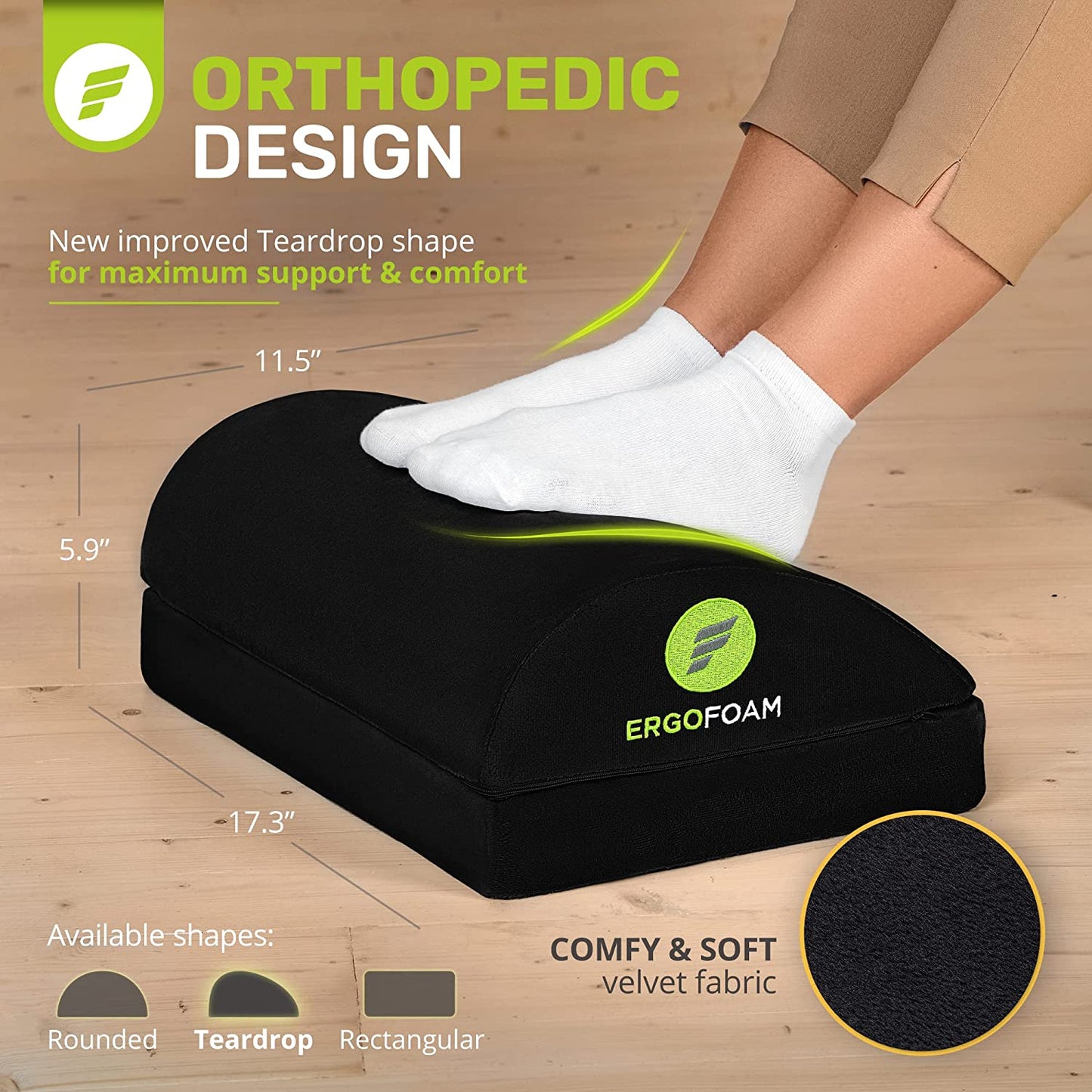 Foot Rest for under Desk at Work Chiropractor-Endorsed Orthopedic Teardrop Design 2In1 Adjustable Premium under Desk Foot Rest Ergonomic Desk Foot Rest for Lumbar Back Knee Pain (Black)