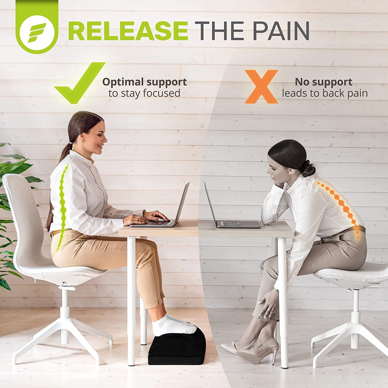 Foot Rest for under Desk at Work Chiropractor-Endorsed Orthopedic Teardrop Design 2In1 Adjustable Premium under Desk Foot Rest Ergonomic Desk Foot Rest for Lumbar Back Knee Pain (Black)